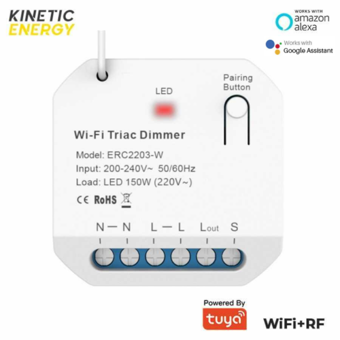 Controller Kinetic Energy, 1 Canal, 1,5a, Dimmer WiFi + RF433 Tuya 1 controller 1 canal dimmer wifi kinetic energy 1 5a ERC2203 W 1